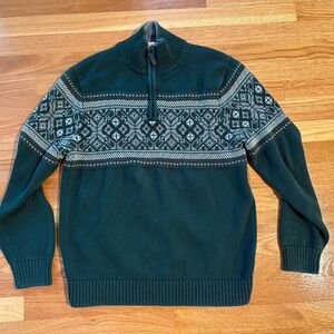 LL Bean fair isle quarter zip cotton sweater